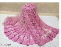 Brasso Net Pink cut work Saree With Blouse - FREE DELIVERY