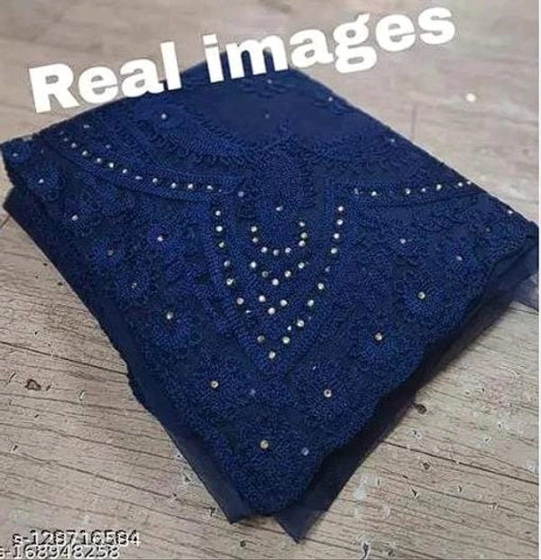Brasso Net Navy Blue cut work Saree With Blouse - Blue, FREE DELIVERY