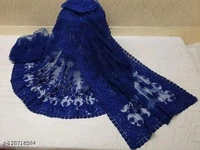 Brasso Net Navy Blue cut work Saree With Blouse - Blue, FREE DELIVERY