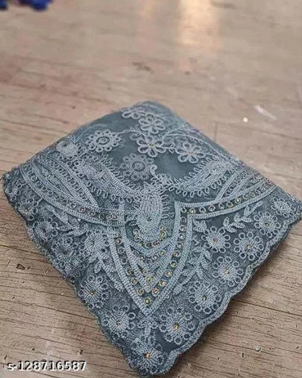 Brasso Net Grey cut work Saree With Blouse - Grey, FREE DELIVERY