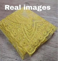 Brasso Net Yellow cut work Saree With Blouse - Yellow, FREE DELIVERY