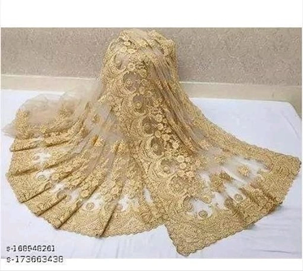Brasso Net Gold cut Work Saree With Blouse - Golden, FREE DELIVERY