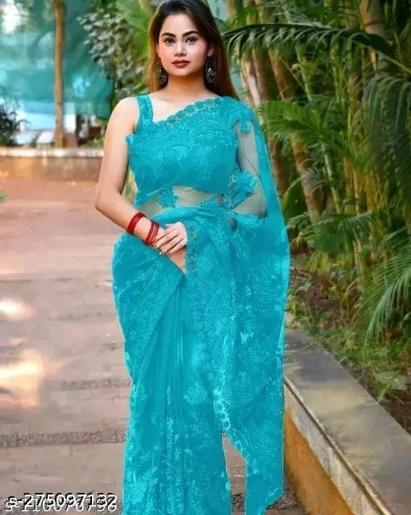 Brasso Net Multicolor cut work Saree With Blouse - Multicoloured, FREE DELIVERY