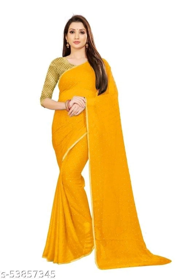 Foil Print Yellow Coloured chiffon Lace Bordered Saree - Yellow, FREE DELIVERY
