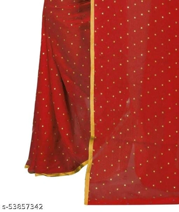Foil Print Red Coloured chiffon Lace Bordered Saree With Blouse - Red, FREE DELIVERY