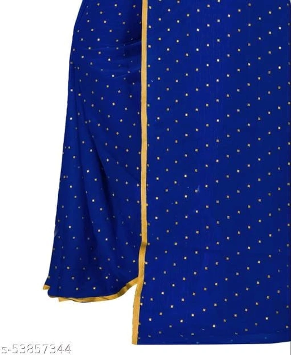 Foil Print Navy Blue Coloured chiffon Lace Bordered Saree - Navy Blue, FREE DELIVERY