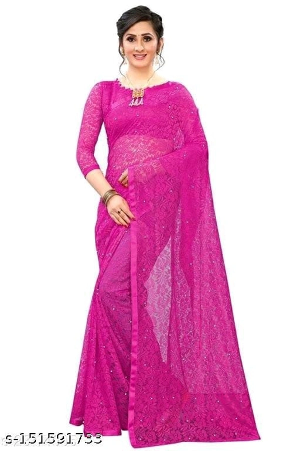 Saree Pink Saree Brasso Net - Pink, FREE DELIVERY