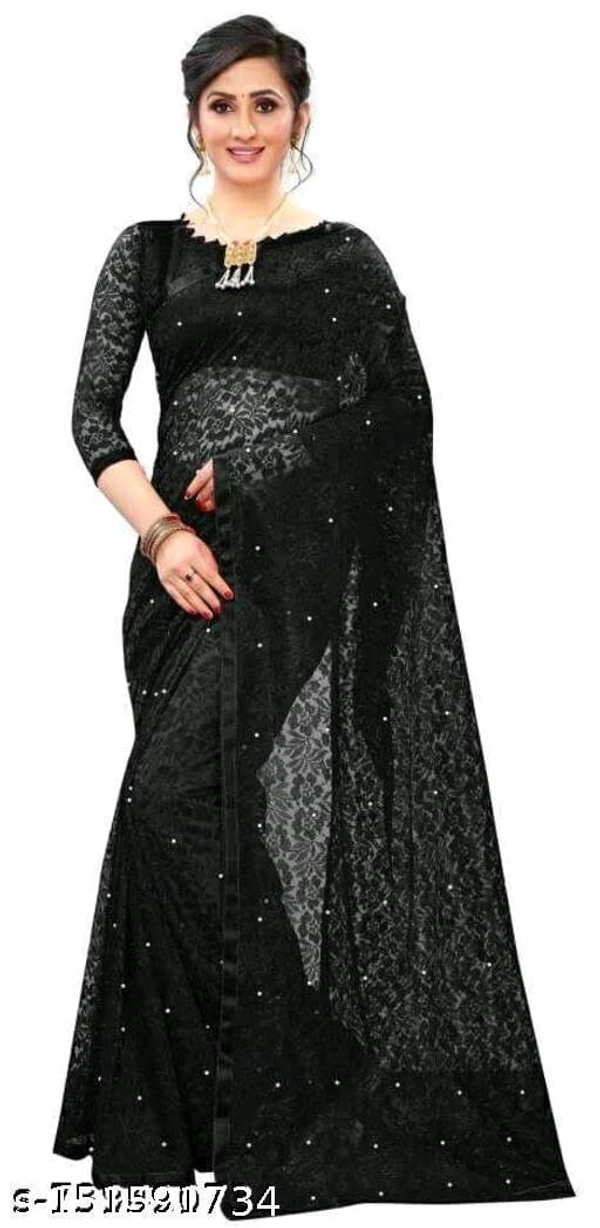 Black Net Saree - Black, FREE DELIVERY