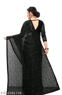 Black Net Saree - Black, FREE DELIVERY