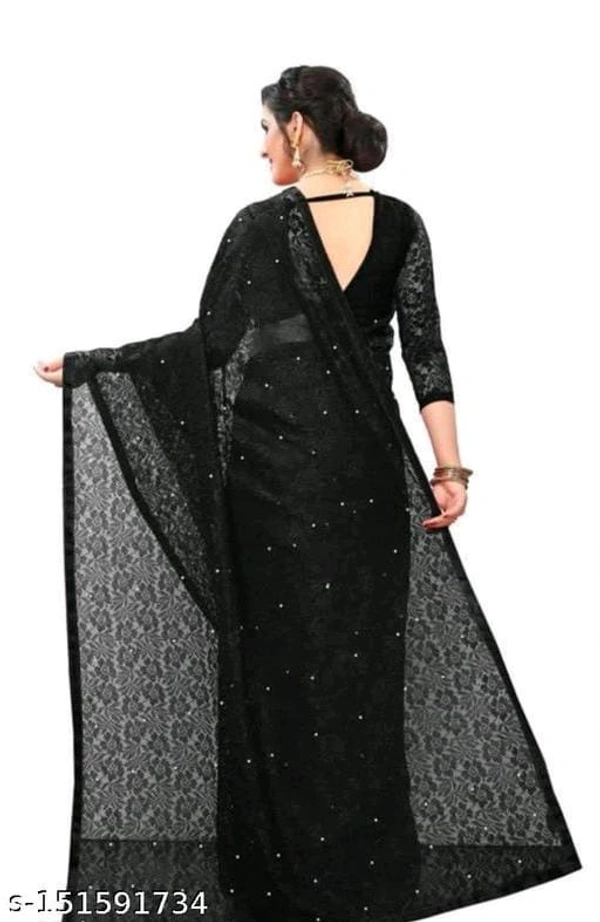 Black Net Saree - Black, FREE DELIVERY