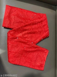 Brasso Net Red Beads & Stone Saree With Blouse - Red, FREE DELIVERY
