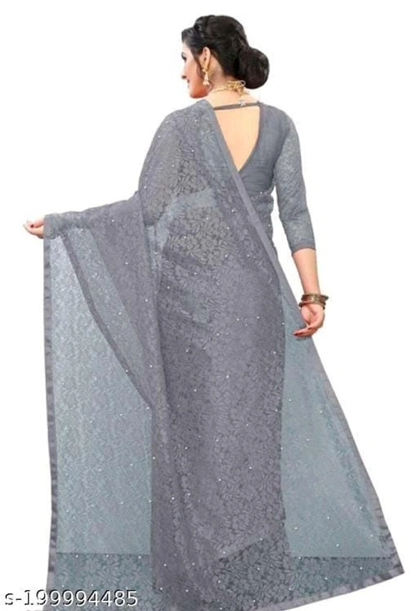 Brasso Net Beads & Stone Saree With Blouse - Grey, FREE DELIVERY