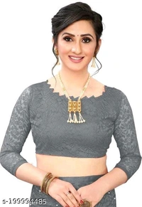 Brasso Net Beads & Stone Saree With Blouse - Grey, FREE DELIVERY