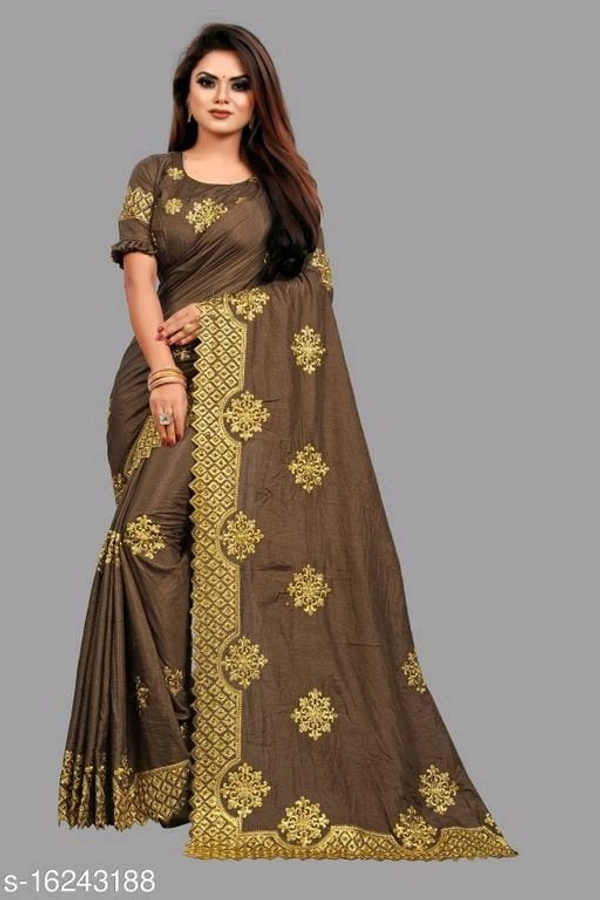 Assam Silk Dola Silk Brown Embroidered Saree With Blouse - FREE DELIVERY