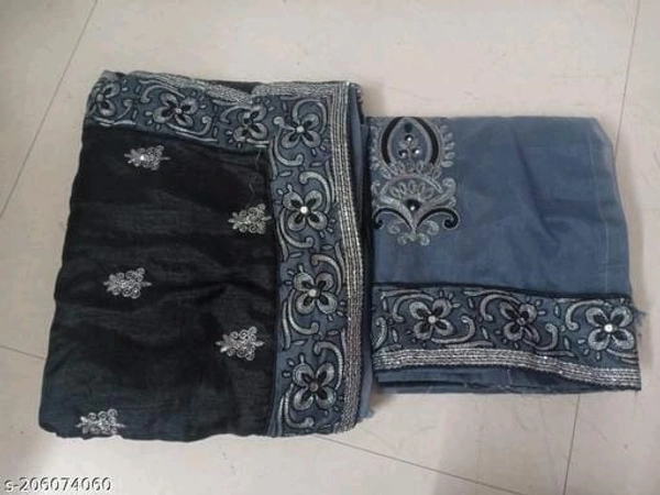 Super Net Black Lace Border Saree With Blouse - Black, FREE DELIVERY