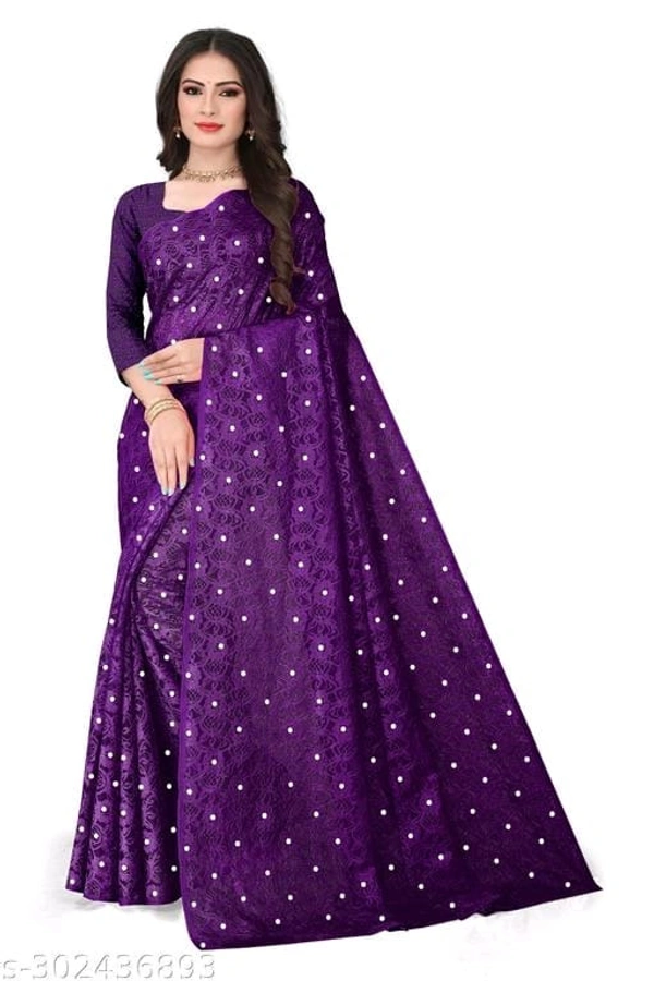 Brasso Net Jecquared Flower Moti - FREE DELIVERY