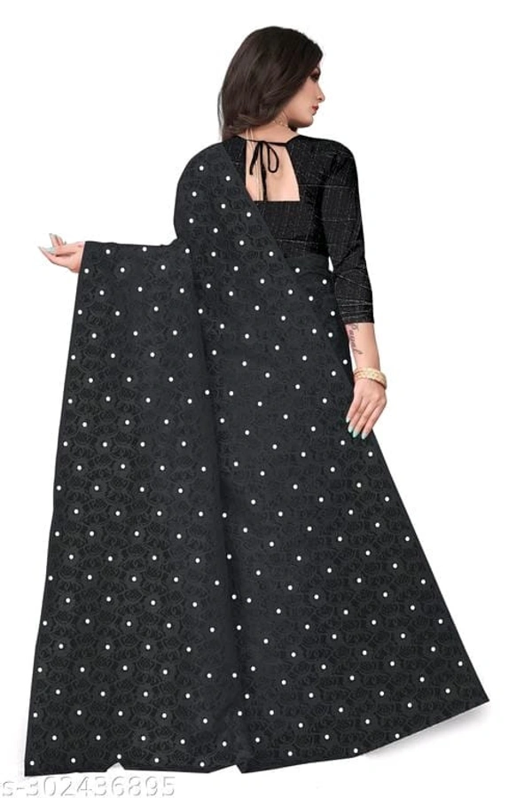 Brasso Net Jecquarted Flower Moti - Black, FREE DELIVERY