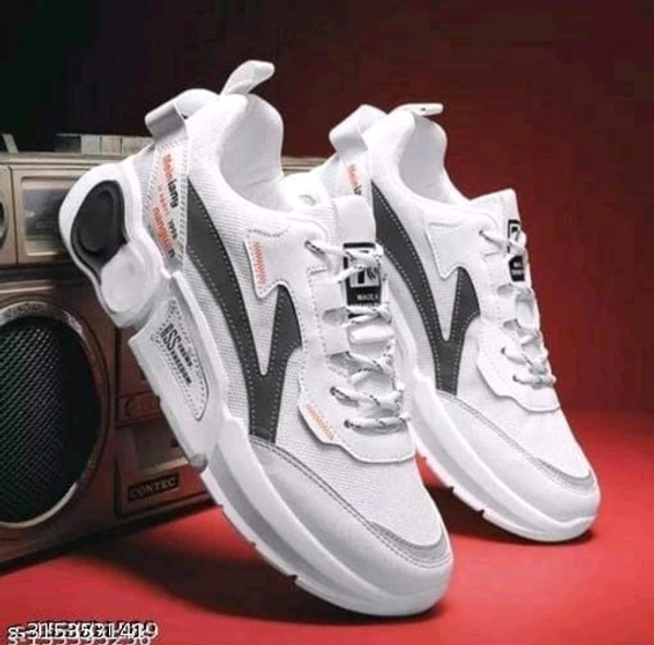 Men's Sneakers White Black Sports Running Walking Stylish Boys Gym Shoes - IND-9, FREE DELIVERY