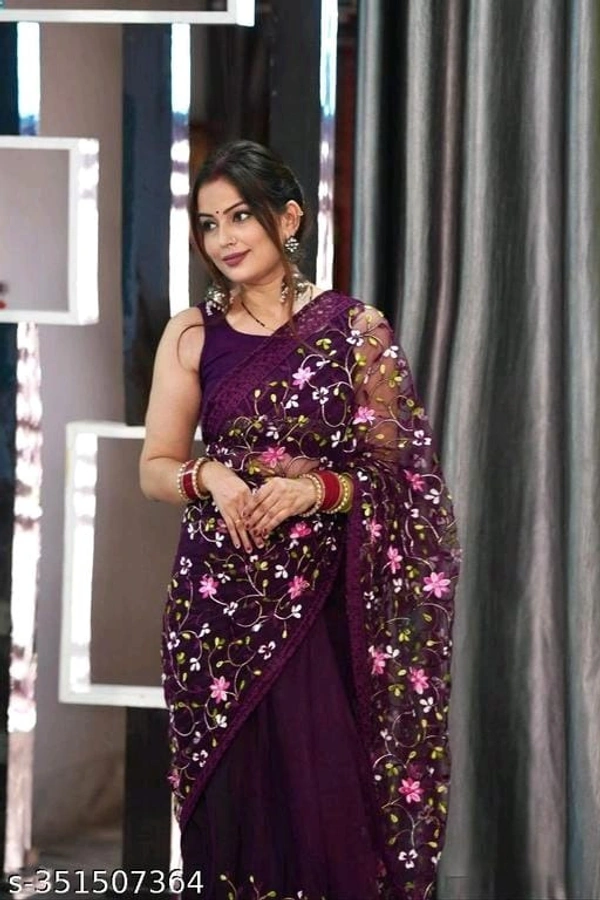 Designer Net Saree With All Over Work  - FREE DELIVERY