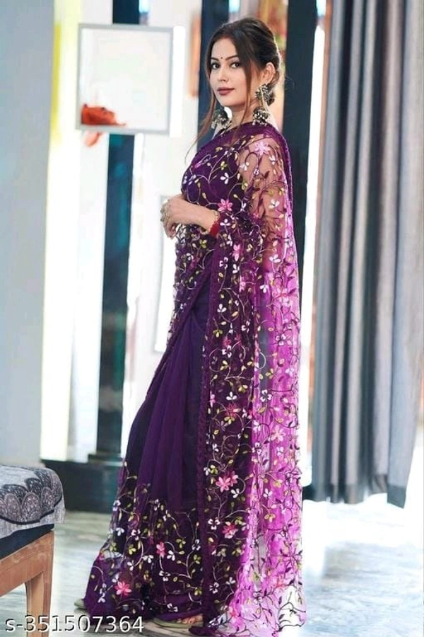 Designer Net Saree With All Over Work  - FREE DELIVERY