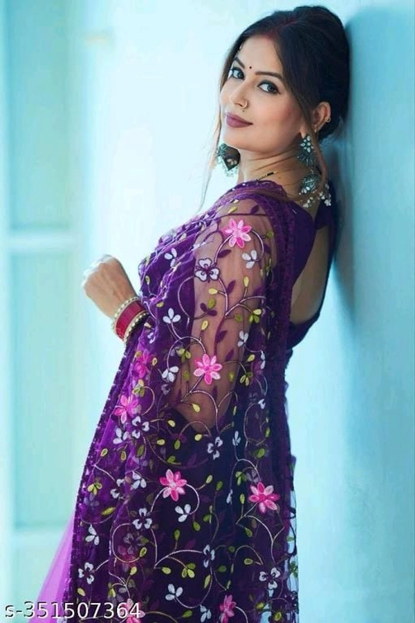Designer Net Saree With All Over Work  - FREE DELIVERY