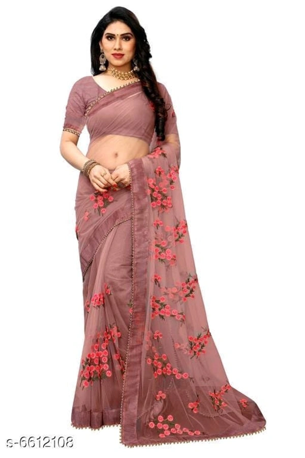Net Saree With Blouse - FREE DELIVERY