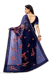 Blue Banarasi Net Saree With Lace Border - FREE DELIVERY