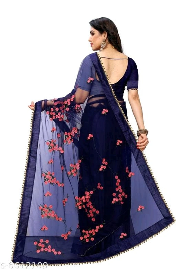 Blue Banarasi Net Saree With Lace Border - FREE DELIVERY