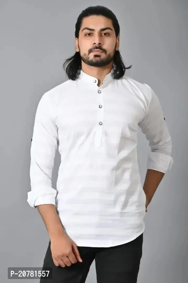 Men Casual Slim Fit Sleeves Cotton Kurta White Color - XL, White, FREE DELIVERY