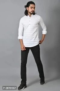 Men Casual Slim Fit Sleeves Cotton Kurta White Color - XL, White, FREE DELIVERY