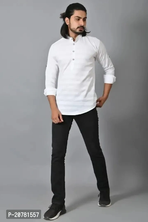 Men Casual Slim Fit Sleeves Cotton Kurta White Color - XL, White, FREE DELIVERY