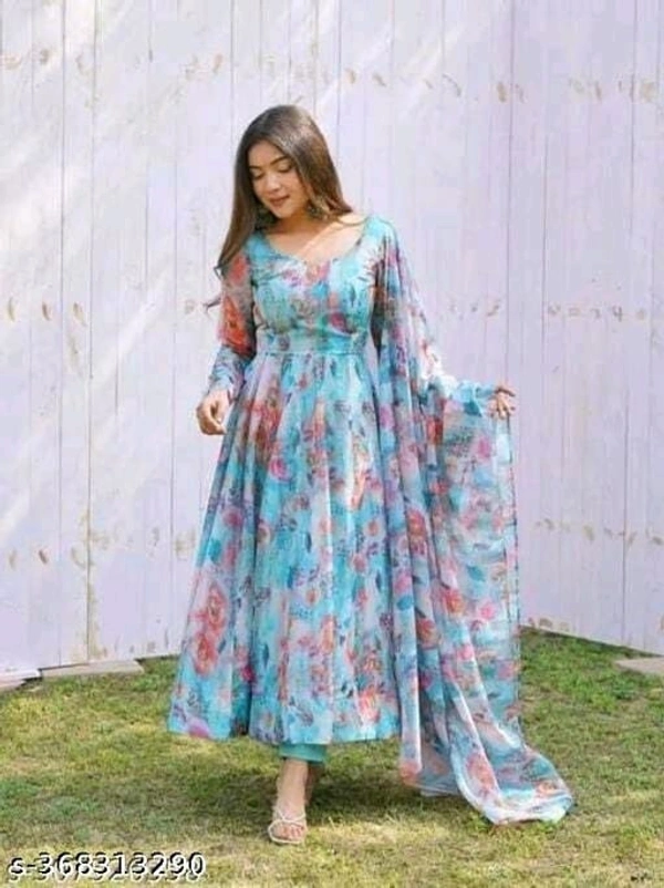 Georgette Gown For Women With Dupatta - M, FREE DELIVERY