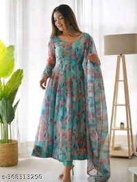 Georgette Gown For Women With Dupatta - M, FREE DELIVERY