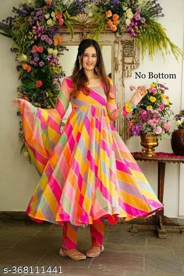 Georgette Leheriya Gown With Dupatta - XXL, FREE DELIVERY