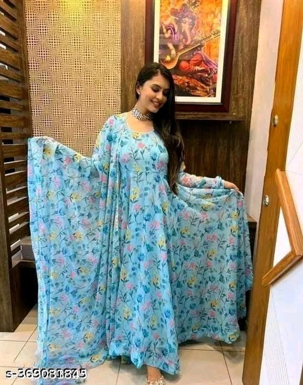 Stylish Fancy Trendy Printed Georgette Gown For Women For Party Wedding  - M, FREE DELIVERY