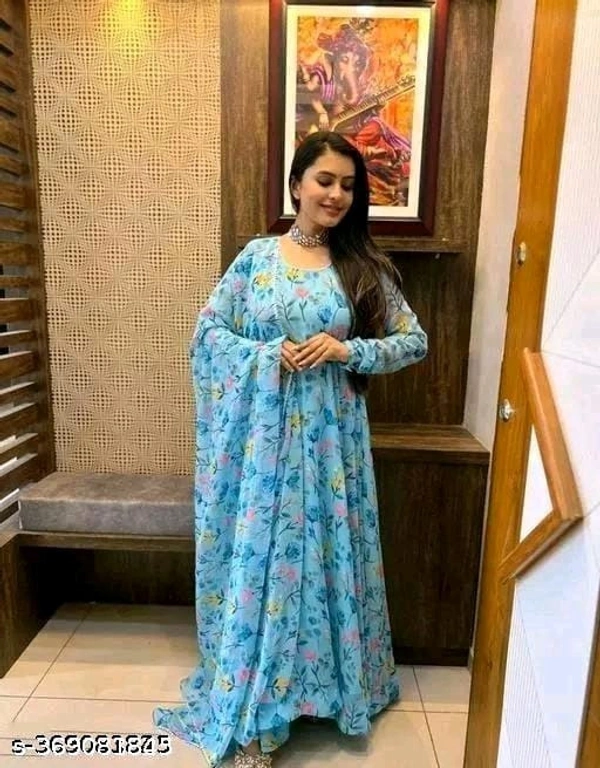 Stylish Fancy Trendy Printed Georgette Gown For Women For Party Wedding  - M, FREE DELIVERY