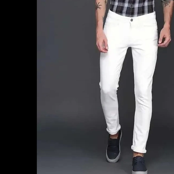 Stylish Cotton Blend Mid-Rise Jeans For Men - 36, White, FREE DELIVERY