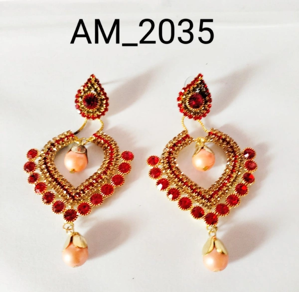 HR COSMETIC FASHION FA RED COLOUR EARRING STONE EARRING SET  - EARRING, RED