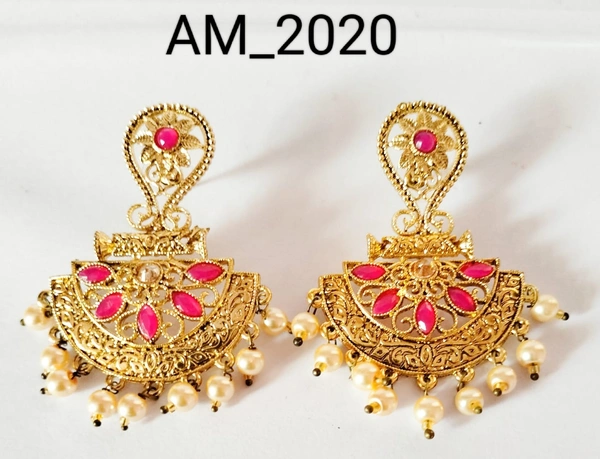 HR COSMETIC FASHION FA GOLDEN & PINK COLOURS STONE EARRING SET  - EARRING, PINK