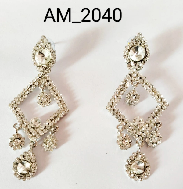HR COSMETIC FASHION FA WHITE COLOURS STONE WORK EARRING SET THREE DESIGNE  - EARRINGS, WHITE