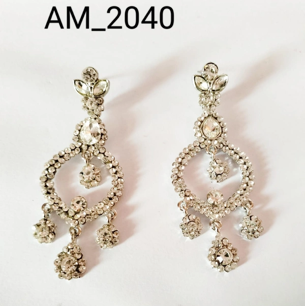 HR COSMETIC FASHION FA WHITE COLOURS STONE WORK EARRING SET THREE DESIGNE  - EARRINGS, WHITE