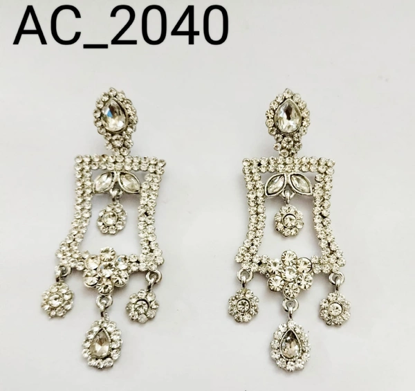 HR COSMETIC FASHION FA WHITE COLOURS STONE WORK EARRING SET THREE DESIGNE  - EARRINGS, WHITE