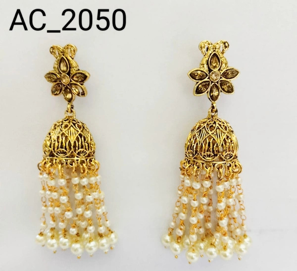 HR COSMETIC FASHION FA JEWELLERY GOLD-TONED PEARL BEADED DEOP EARRINGS - Earrings, GOLDEN