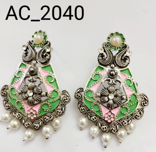 HR COSMETIC FASHION FA GREEN AND PEACH COLOURS EARRING SET - Earrings, GREEN PEACH