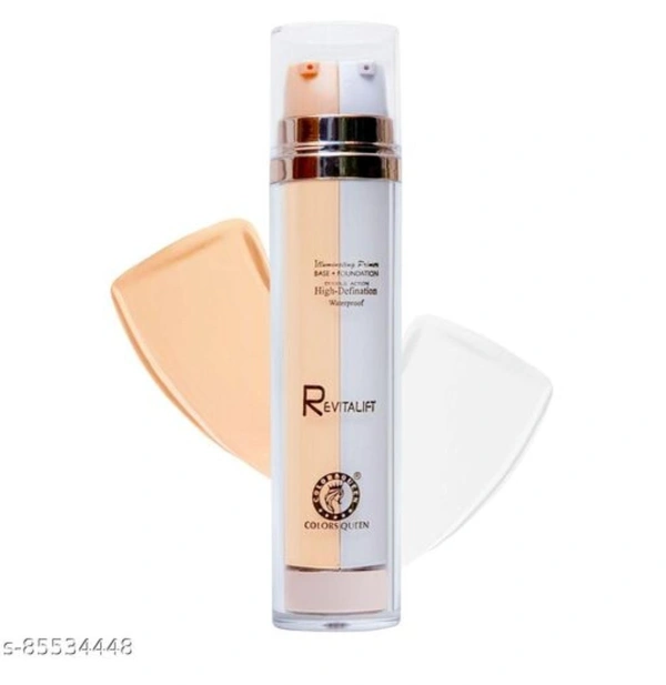 COLOR QUEEN  Colors Queen REVITALIFT Illuminating Primer + Base Foundation High Definition Double Action 2 IN 1 Foundation Water proof (SHEER IVORY) - PRIMER+FOUNDATION, Multicolor
