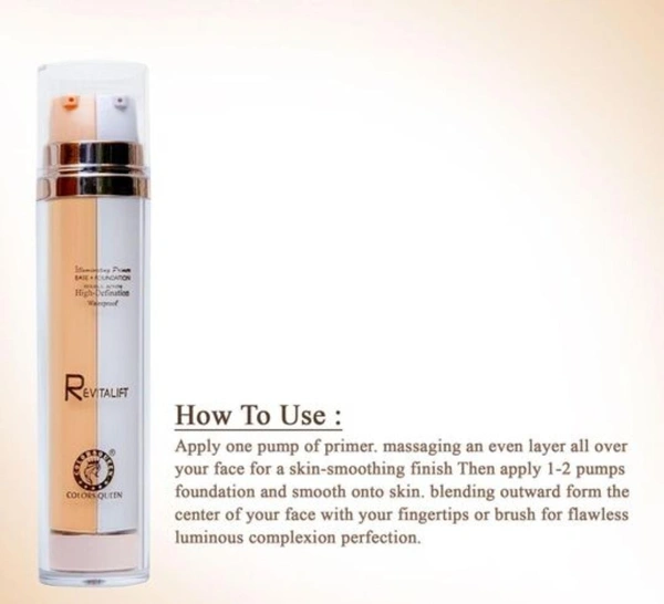 COLOR QUEEN  Colors Queen REVITALIFT Illuminating Primer + Base Foundation High Definition Double Action 2 IN 1 Foundation Water proof (SHEER IVORY) - PRIMER+FOUNDATION, Multicolor
