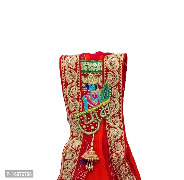 Rajazariwala Ranisatiya Marwadi Jaipuriya Bandhej Printed Patchwork Broch Plated Duppta In Pure Georget Fabric Chunri , Piliya Pomcha (AM) (Piliya (RED-Orange))