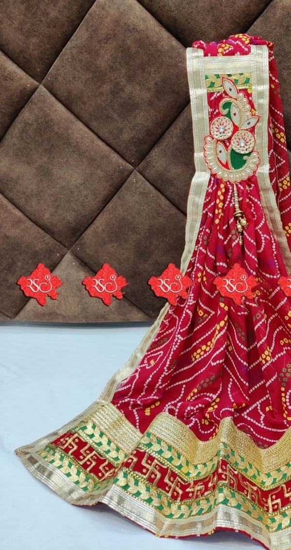 Rajazariwala Beautiful Georgette Marwadi Dupatta Chunri For Women - Red