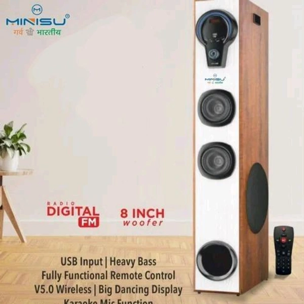 Wooden Tower Speaker Bluetooth+ Usb + Aux In 