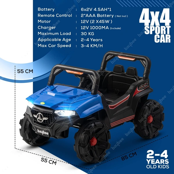 Battery Electric Kids Car, Ride on Baby Car with Bluetooth, Music & Light Jeep Battery Operated Ride On - PAINTED RED, 82 * 40 * 42 cm